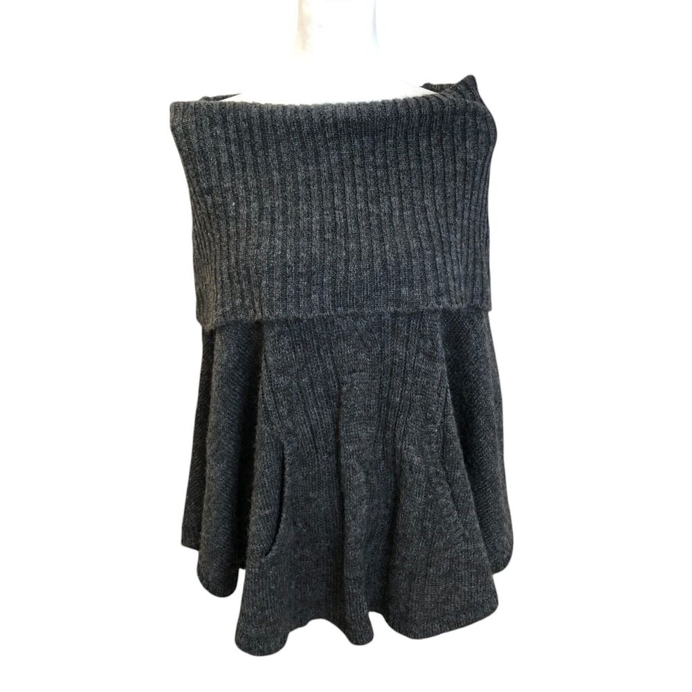 Gray Cozy Cowl Neck Off The Shoulder Kimono Sleeve‎ Poncho Sweater w Pockets M